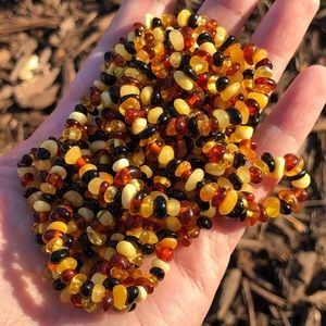 Extra Long Dainty Baltic Amber Multicolor Necklace